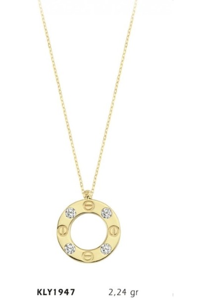 14 Ayar Altın Taşlı Halka Kolye KLY1947