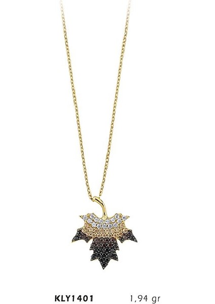 14 Ayar Altın Taşlı Yaprak Kolye Kly1402