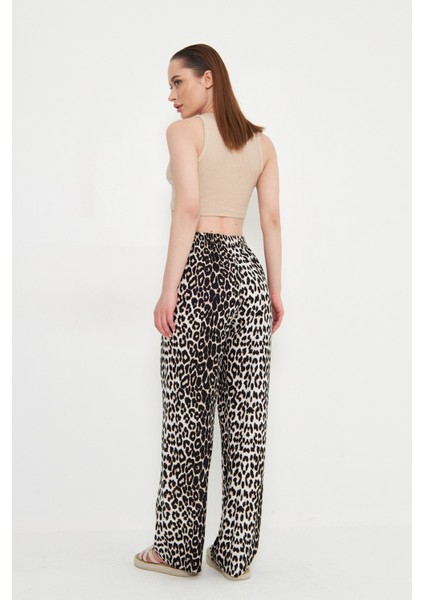 Roni Cepsiz Leopar Pantolon Beyaz