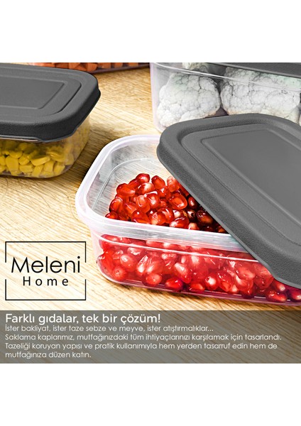 11'li Dikdörtgen Erzak Saklama Kabı Seti - Mikrodalgaya Uygun Düzenleyici Organizer Erzak Kabı Gri fırsatları