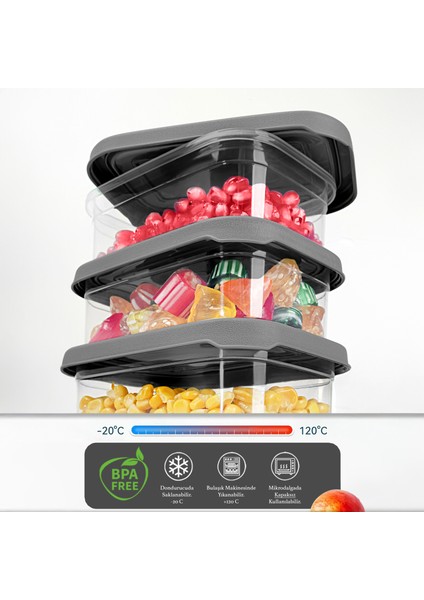 24'lü Dikdörtgen Erzak Saklama Kabı Seti - Mikrodalgaya Uygun Düzenleyici Organizer Erzak Kabı Gri modelleri