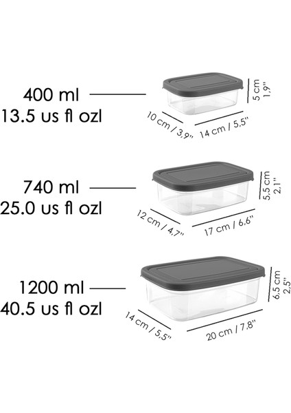 18'li Dikdörtgen Erzak Saklama Kabı Seti - Mikrodalgaya Uygun Düzenleyici Organizer Erzak Kabı Gri indirimleri