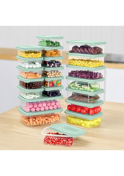 21'li Dikdörtgen Erzak Saklama Kabı Seti - Mikrodalgaya Uygun Düzenleyici Organizer Erzak Kabı Yeşil