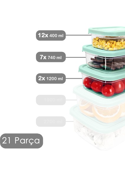 21'li Dikdörtgen Erzak Saklama Kabı Seti - Mikrodalgaya Uygun Düzenleyici Organizer Erzak Kabı Yeşil fiyatları