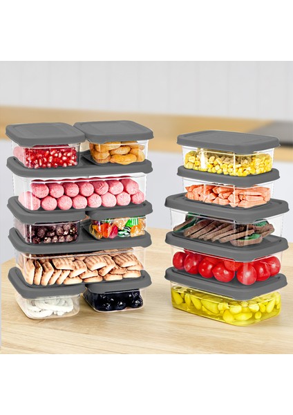 13'lü Dikdörtgen Erzak Saklama Kabı Seti - Mikrodalgaya Uygun Düzenleyici Organizer Erzak Kabı Gri