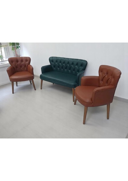 Yeşil Tarçın Haki Taba Kahve Renk Deri Ahşap Ayaklı Kollu Ofis Koltuk Takımı Bekleme Büro fiyatları