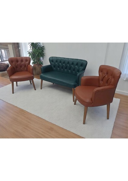 Yeşil Tarçın Haki Taba Kahve Renk Deri Ahşap Ayaklı Kollu Ofis Koltuk Takımı Bekleme Büro indirimleri