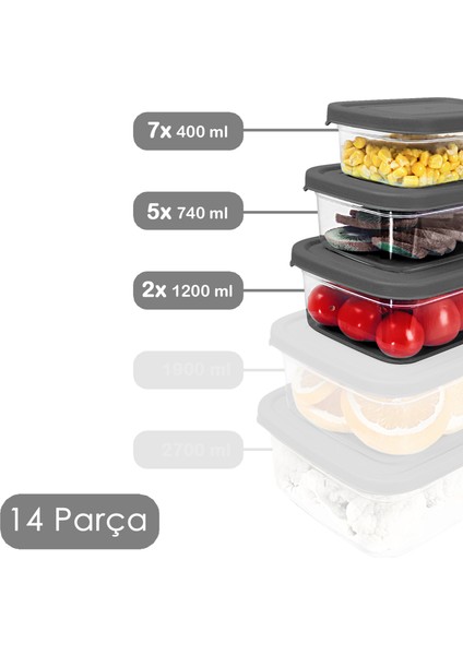 14'lü Dikdörtgen Erzak Saklama Kabı Seti - Mikrodalgaya Uygun Düzenleyici Organizer Erzak Kabı Gri fiyatları