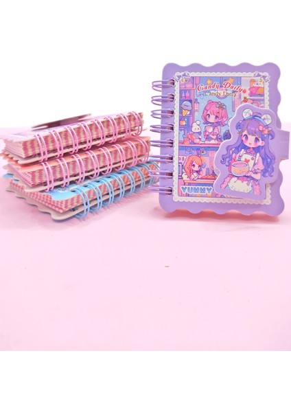 Candy Sevimli Kız Cırtlı Cep Boy Mini Not Defteri (7x8 Cm) - Mor