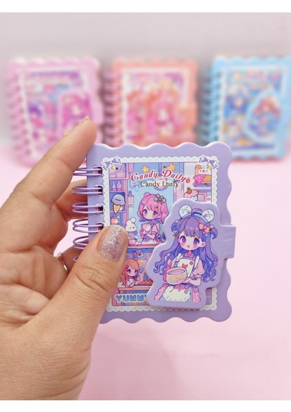 Candy Sevimli Kız Cırtlı Cep Boy Mini Not Defteri (7x8 Cm) - Mor