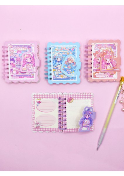 Candy Sevimli Kız Cırtlı Cep Boy Mini Not Defteri (7x8 Cm) - Mor