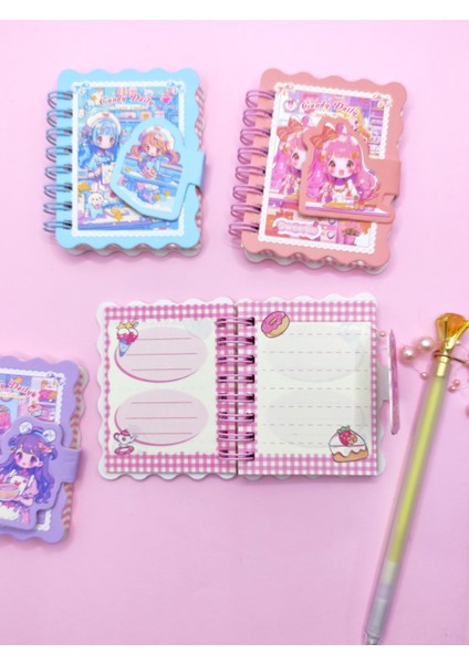 Candy Sevimli Kız Cırtlı Cep Boy Mini Not Defteri (7x8 Cm) - Mor