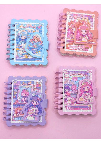 Candy Sevimli Kız Cırtlı Cep Boy Mini Not Defteri (7x8 Cm) - Mor