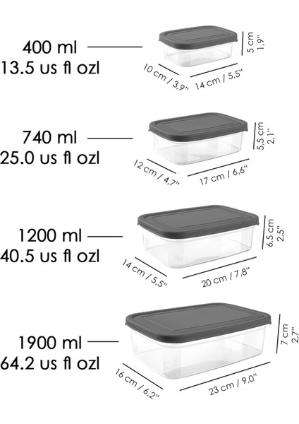 20'li Dikdörtgen Erzak Saklama Kabı Seti - Mikrodalgaya Uygun Düzenleyici Organizer Erzak Kabı Gri indirimleri