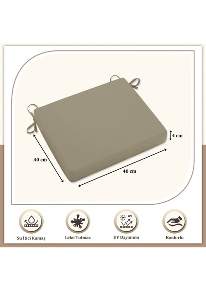 Canvas Tekli Vizon Sıvı Geçirmez Leke Tutmaz Fermuarlı Bağcıklı Sandalye Minderi 40 x 40 cm fırsatları