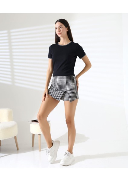 Kol Yaka El Işi Çoban Dikiş Detaylı Kadın Bluz T-Shirt