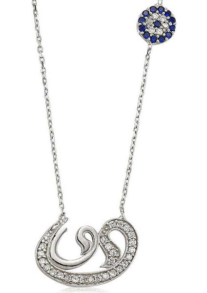 Gümüş Vav Nazarlı Bayan Kolye