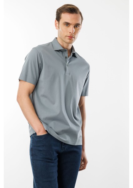 Erkek Polo Yaka Merserize T-Shirt A.gri
