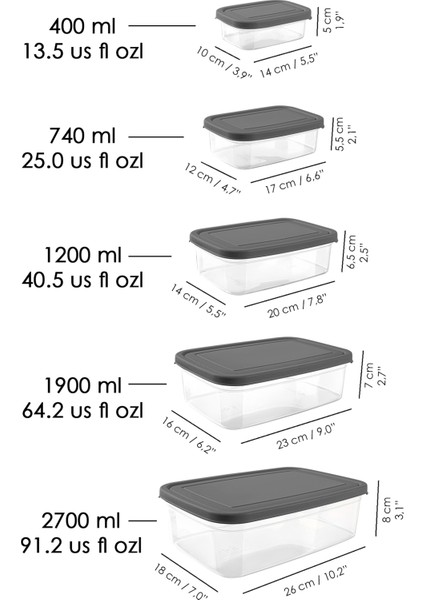 23'lü Dikdörtgen Erzak Saklama Kabı Seti - Mikrodalgaya Uygun Düzenleyici Organizer Erzak Kabı Gri indirimleri