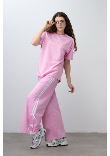 Kız Çocuk Fiyonklu Tişört ve Pantolon Takım