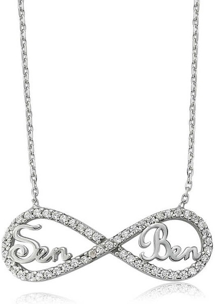Gümüş Sen Ben Yazılı Sonsuzluk Bayan Kolye