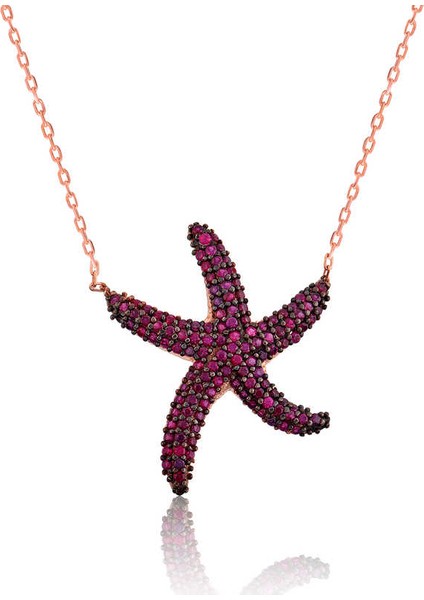 Gümüş Pembe Deniz Yıldızı Bayan Kolye