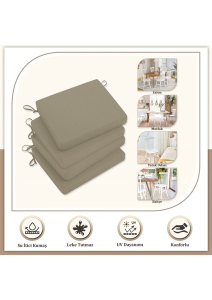 Canvas 4'lü Vizon Sıvı Geçirmez Leke Tutmaz Fermuarlı Bağcıklı Sandalye Minderi 40 x 40 cm