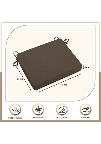 Canvas 4'lü Koyu Kahve Sıvı Geçirmez Leke Tutmaz Fermuarlı Bağcıklı Sandalye Minderi 40 x 40 cm fırsatları