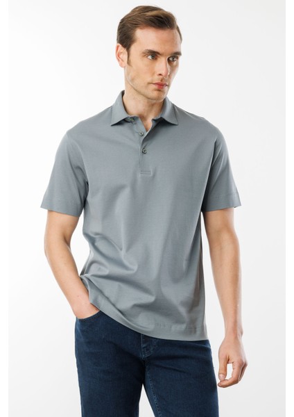 Erkek Polo Yaka Merserize T-Shirt A.gri