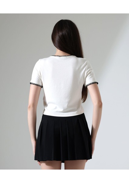 Kol Yaka El Işi Çoban Dikiş Detaylı Kadın Bluz T-Shirt