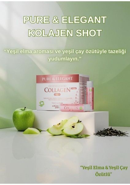 Pure & Elegant Hidrolize Kolajen Tip 1-3 (5500 mg) – 15 Shot | Yeşil Elma Aromalı