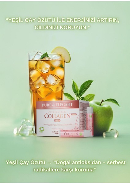 Pure & Elegant Hidrolize Kolajen Tip 1-3 (5500 mg) – 15 Shot | Yeşil Elma Aromalı
