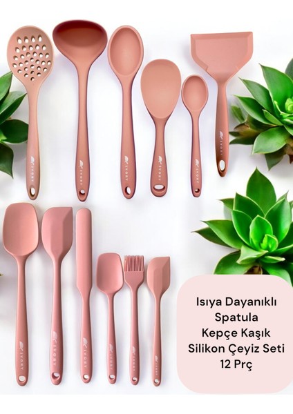 Isıya Dayanıklı 12 Prç Silikon Spatula Kepçe Kaşık Kevgir Çeyiz Seti