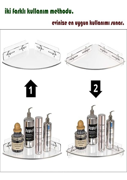 Çok Amaçlı Pratik Modern Tasarımlı Şeffaf Pleksi Pasta Dilim Banyo Rafı (2 Adet) modelleri