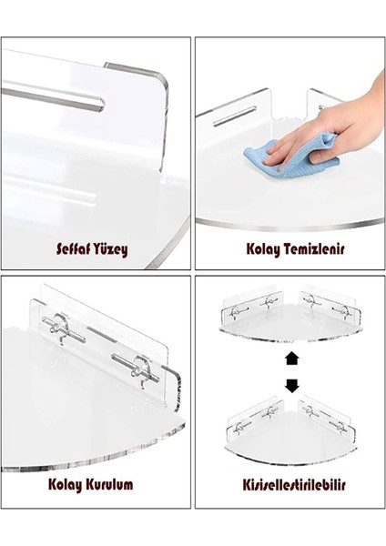 Çok Amaçlı Pratik Modern Tasarımlı Şeffaf Pleksi Pasta Dilim Banyo Rafı (2 Adet) indirimleri