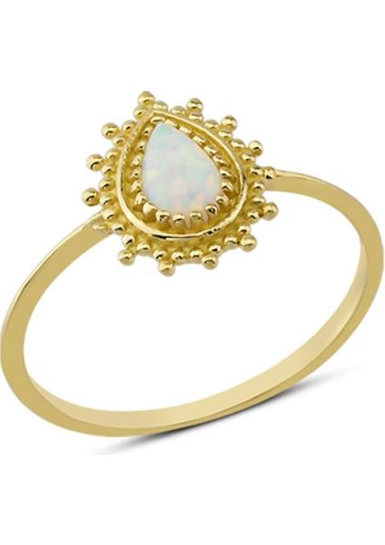 14 Ayar Altın Beyaz Damla Taşlı Yüzük YZK054