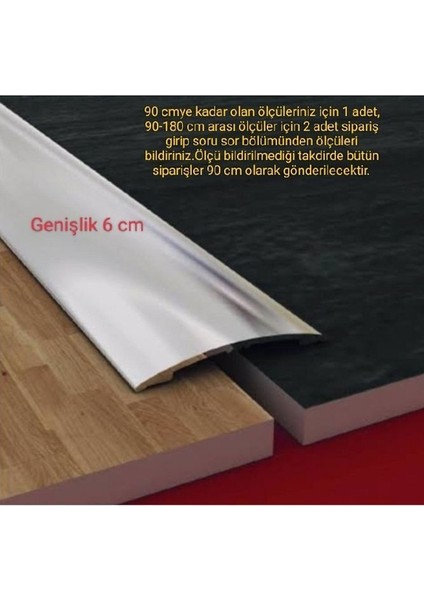 Premium Geniş Alüminyum 6 cm Kapı Eşik Profili, Parke Çıtası, Kapı Eşiği, Mat Gümüş Gri 90 cm