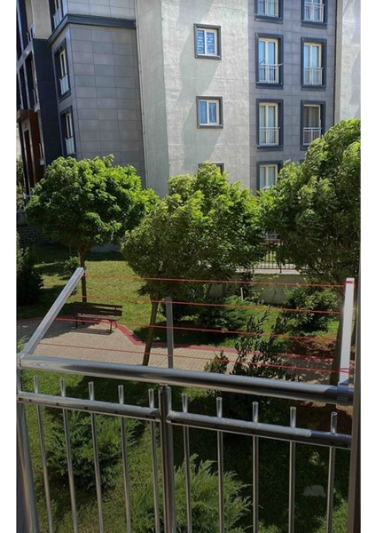 Metalik Iplik Balkon Çamaşır Kurutma Askılığı Yuvarlak Küpeşte ve Çamaşır Ipi Gri