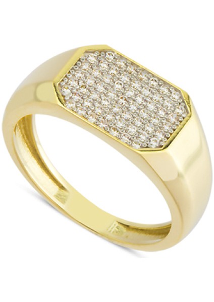 14 Ayar Altın Beyaz Pave Taşlı Sekizgen Yüzük YZK073A