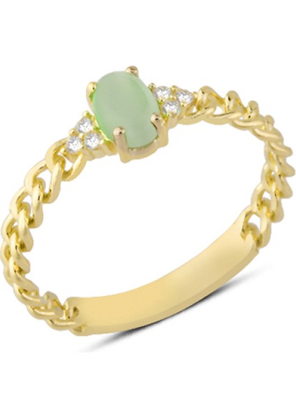 14 Ayar Altın Yeşil Taşlı Zincir Kollu Yüzük YZK125A