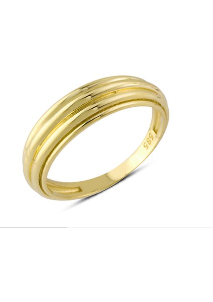 14 Ayar Altın Taşsız Çizgili Yüzük YZK134