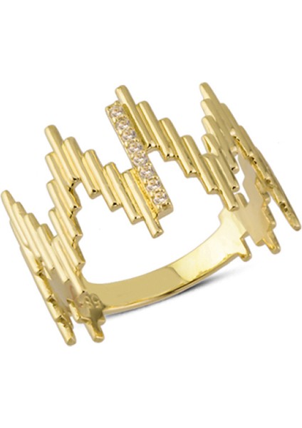 14 Ayar Altın Karışık Çizgili Yüzük YZK158