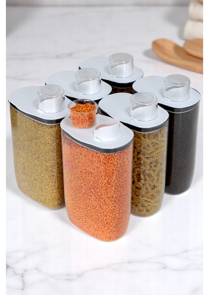 6'lı Silikon Kapaklı Ölçülü Saklama Erzak Bakliyat Kabı Kutusu SETI 2100 ML modelleri