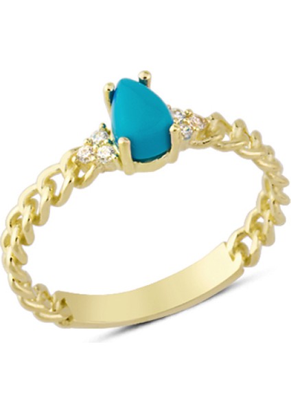 14 Ayar Altın Mavi Damla Taşlı Yüzük YZK143A