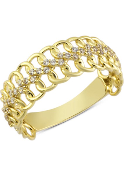 14 Ayar Altın Sonsuz Sarmal Taşlı Yüzük YZK201