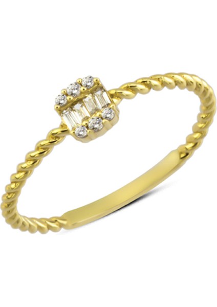 14 Ayar Altın Baget Taşlı Halat Kollu Yüzük YZK202