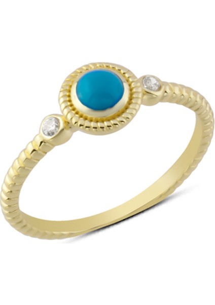 14 Ayar Altın Sıvamalı Mavi Taşlı Yüzük YZK273