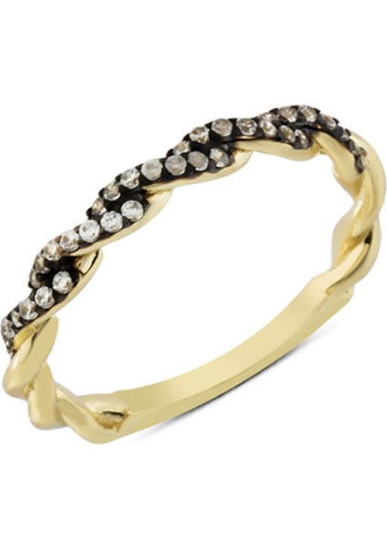 14 Ayar Altın Siyah Beyaz Taşlı Yüzük YZK254