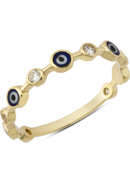 14 Ayar Altın Mineli Nazar Boncuğu Yüzük YZK239