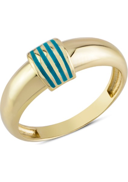 14 Ayar Altın Mavi Mineli Siyah Yüzük YZK347